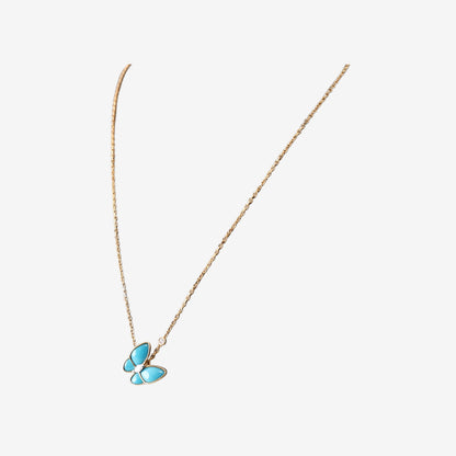 Van Cleef & Arpels Two Butterfly Pendant in 18K Yellow/White Gold with Turquoise and Diamonds