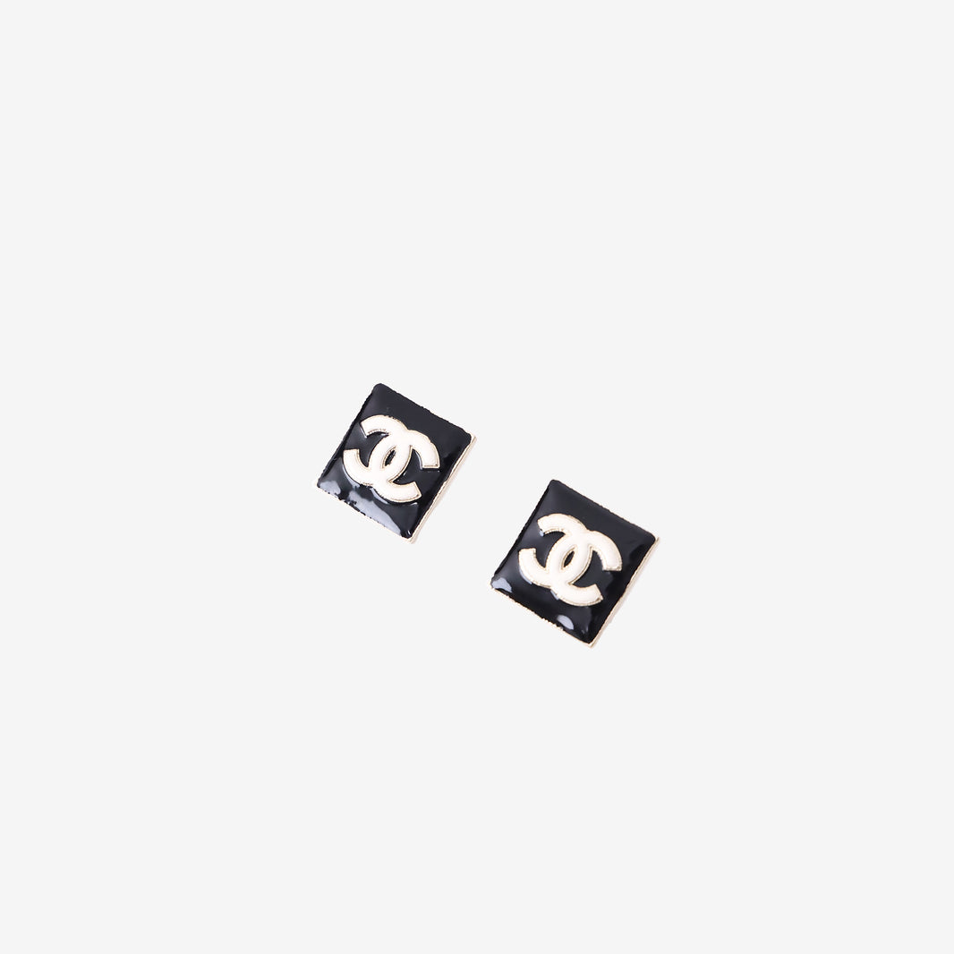 Chanel B22 Coco Mark Stud Earrings in Black/White