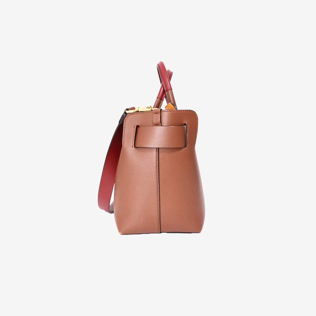 Burberry Belt Tote Medium in Brown Calfskin Leather with Gold Hardware side view