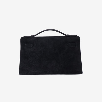 Hermès Kelly Pochette in Black Veau Doblis Leather with Palladium Hardware