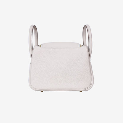 Hermès Mini Lindy in Craie Clemence Leather with Gold Hardware back view