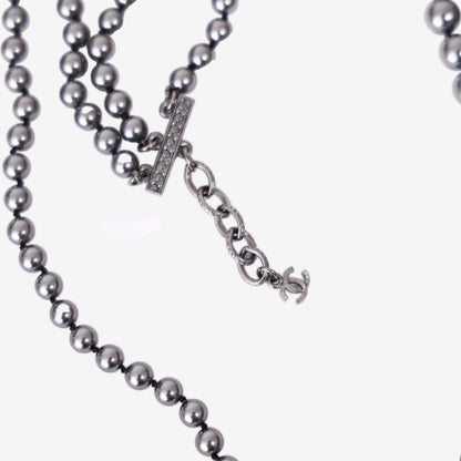 Chanel Long Multi-Strand Black Faux Pearl Necklace in Gunmetal