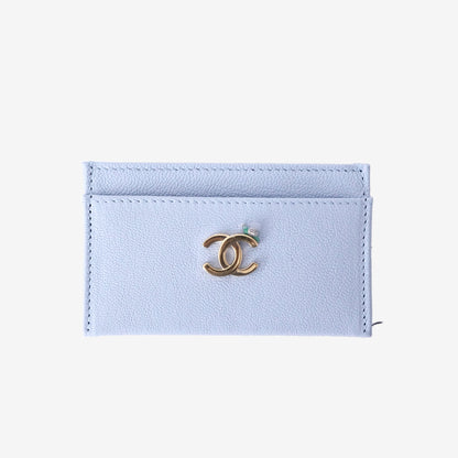 Chanel 26A Card Holder in Light Blue Grained Goatskin with Enamel and Gold Hardware