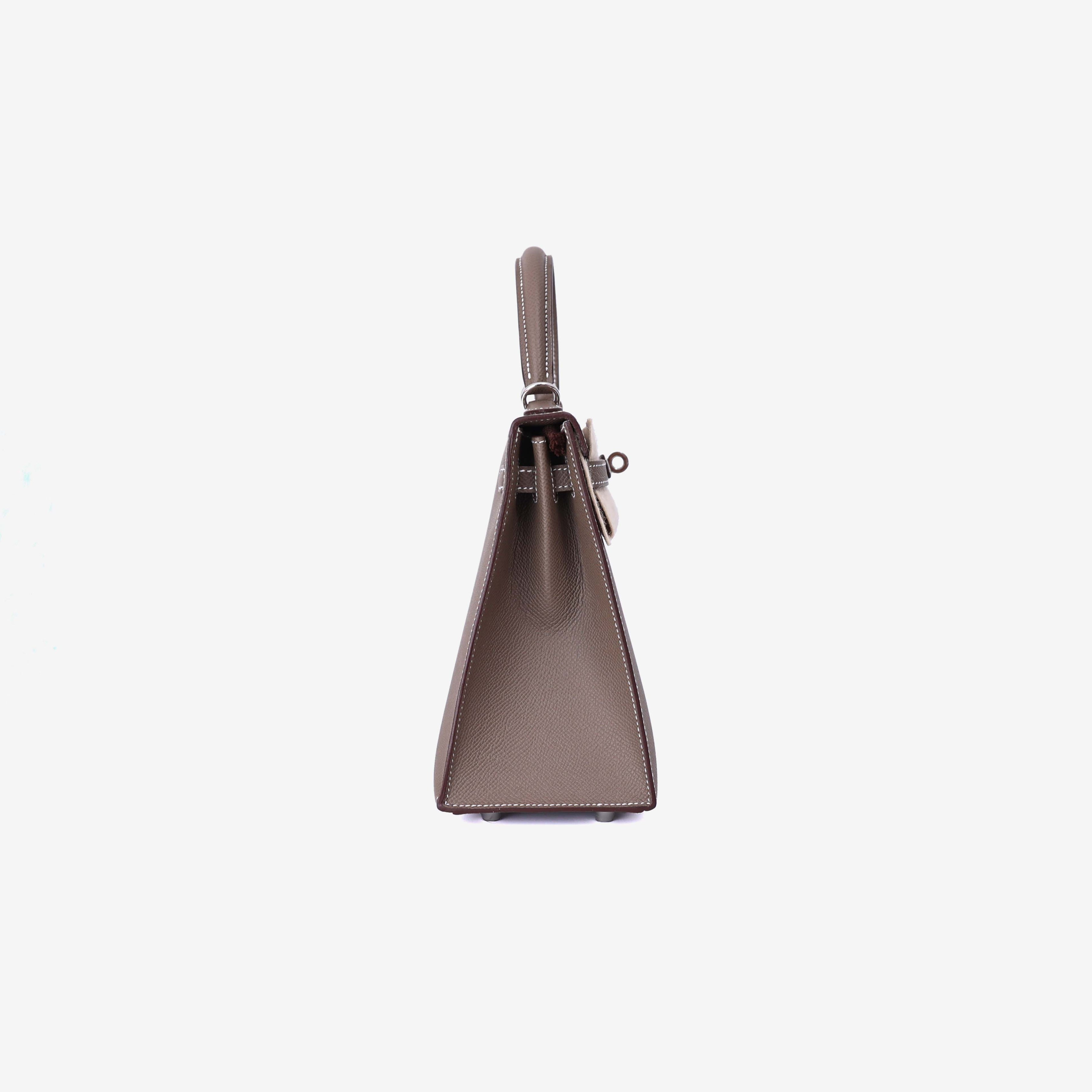 Hermès Kelly 25 in Etoupe Epsom Leather with Palladium Hardware side view