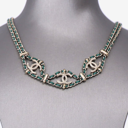 Chanel Leather CC Wrap Necklace in Green Leather with Gold Hardware detail view