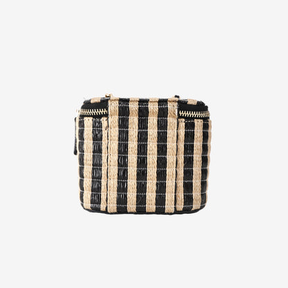 Chanel Mini Vanity Case With Chain in Beige/Black Striped Raffia with Gold-Tone Hardware