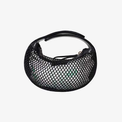 Chanel Mesh Mini Round Hobo Pouch Bag in Black Mesh with Gold Hardware