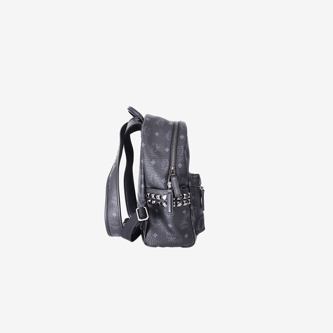 MCM Stark Side Studs Backpack in Black Visetos Coated Canvas with Gunmetal Hardware