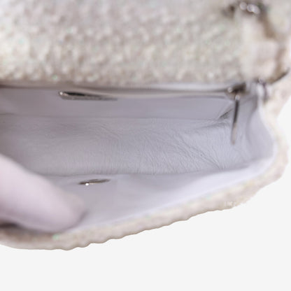 Chanel Tweed Beaded Mini Rectangular Flap in White Tweed with Silver Hardware interior view