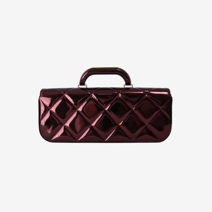 Chanel Large Flap Bag With Handle in Metallic Burgundy Patent Leather with Gold Hardware