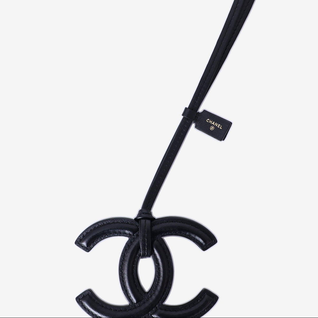 Chanel SS26 CC Logo Mini Bag Charm in Black Lambskin Leather with Gold Hardware detail view
