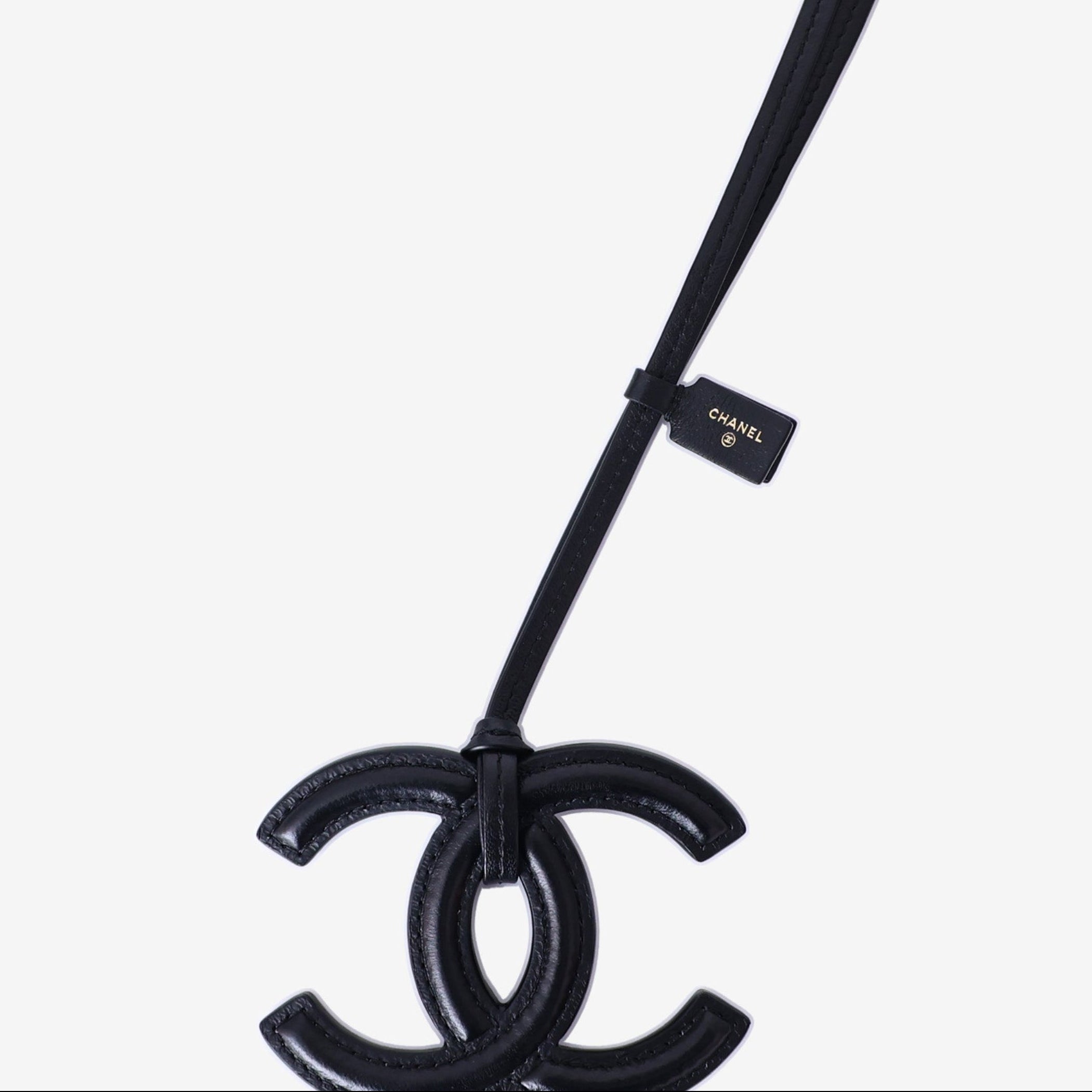 Chanel SS26 CC Logo Mini Bag Charm in Black Lambskin Leather with Gold Hardware detail view