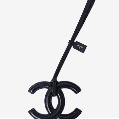 Chanel SS26 CC Logo Mini Bag Charm in Black Lambskin Leather with Gold Hardware detail view