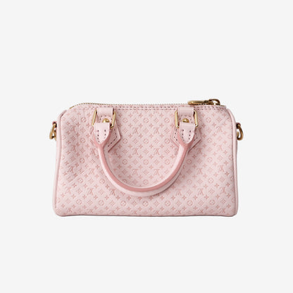 Louis Vuitton Nano Speedy Bag in Light Pink Monogram Embossed Leather with Gold Hardware