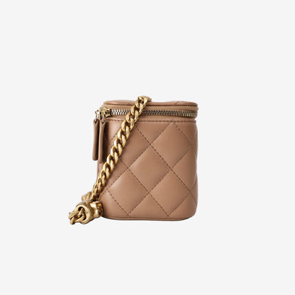Chanel Vanity Case in Beige Quilted Lambskin Leather with Gold Hardware