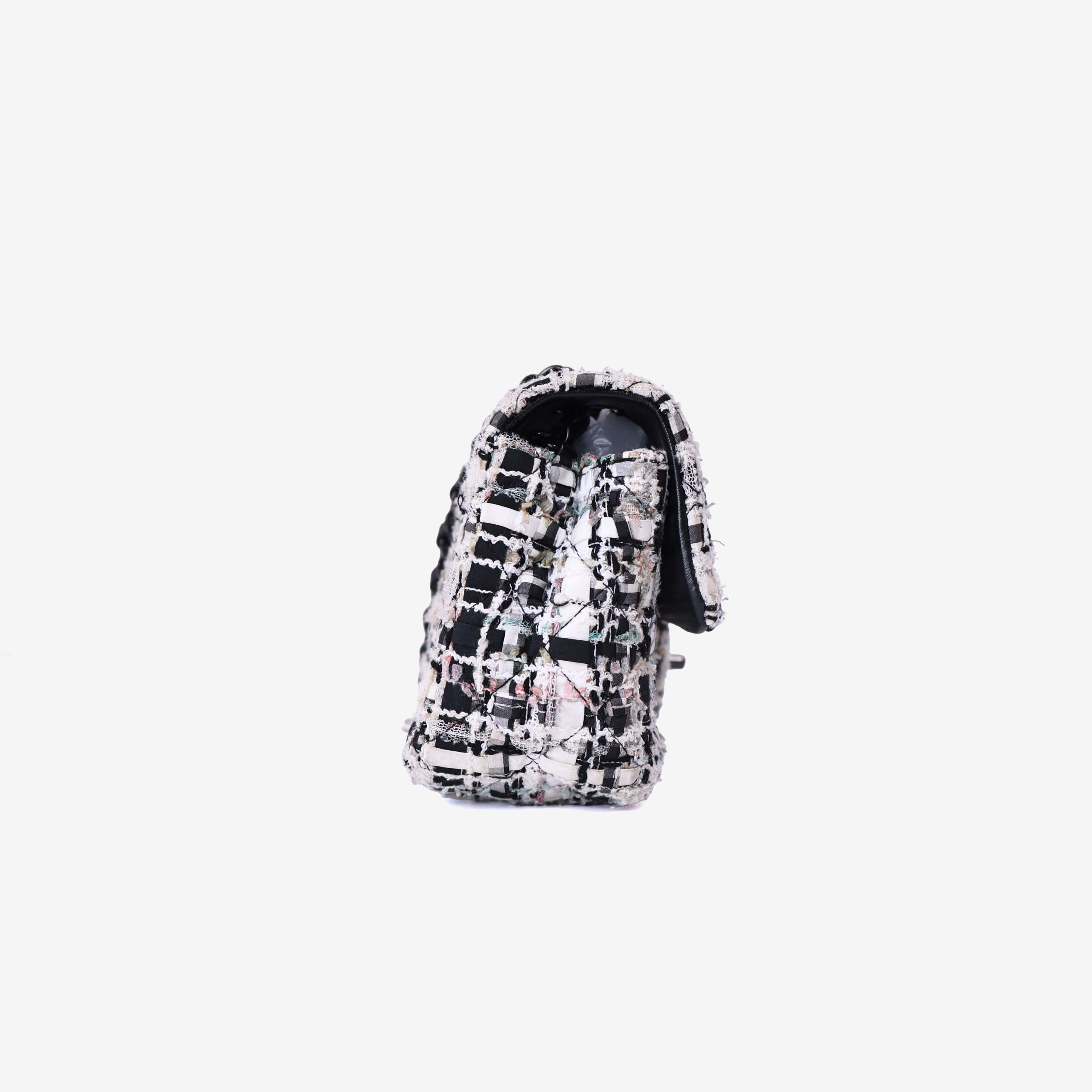 Chanel Classic Flap Bag in Black/White Tweed Leather with So Black Hardware side view