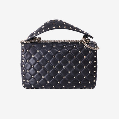 Valentino Garavani Rockstud Spike Handbag in Black Nappa Lambskin Leather with Gold Hardware