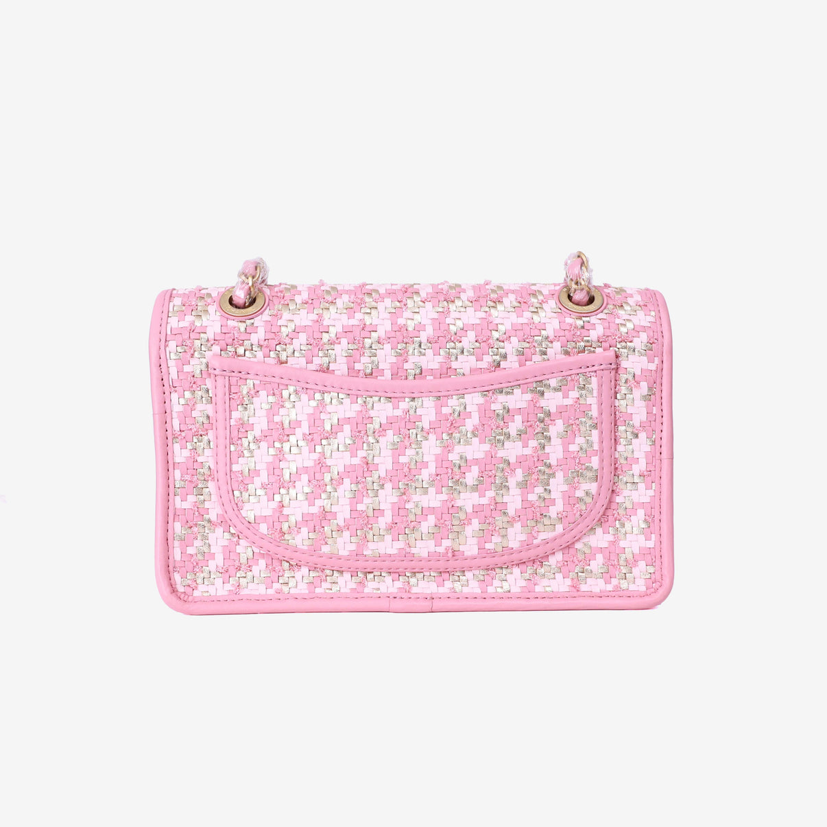 Chanel 23C Pink Woven Flap Bag in Pink Woven Leather with Gold Hardware back view