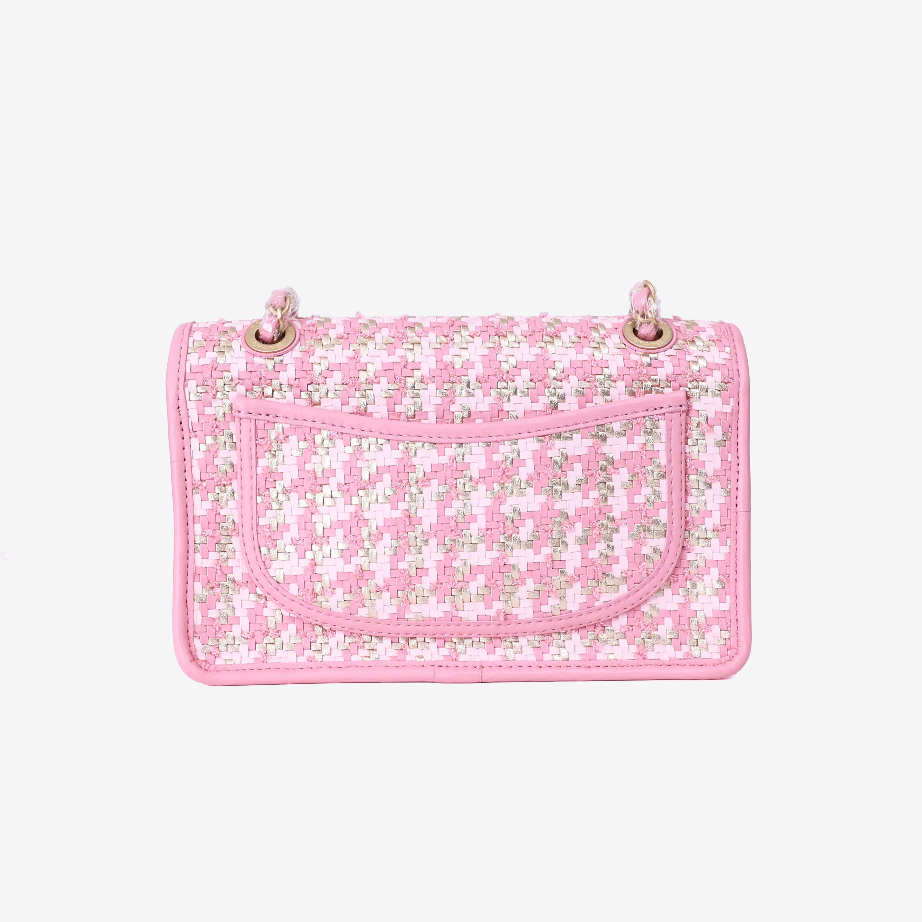 Chanel 23C Pink Woven Flap Bag in Pink Woven Leather with Gold Hardware back view
