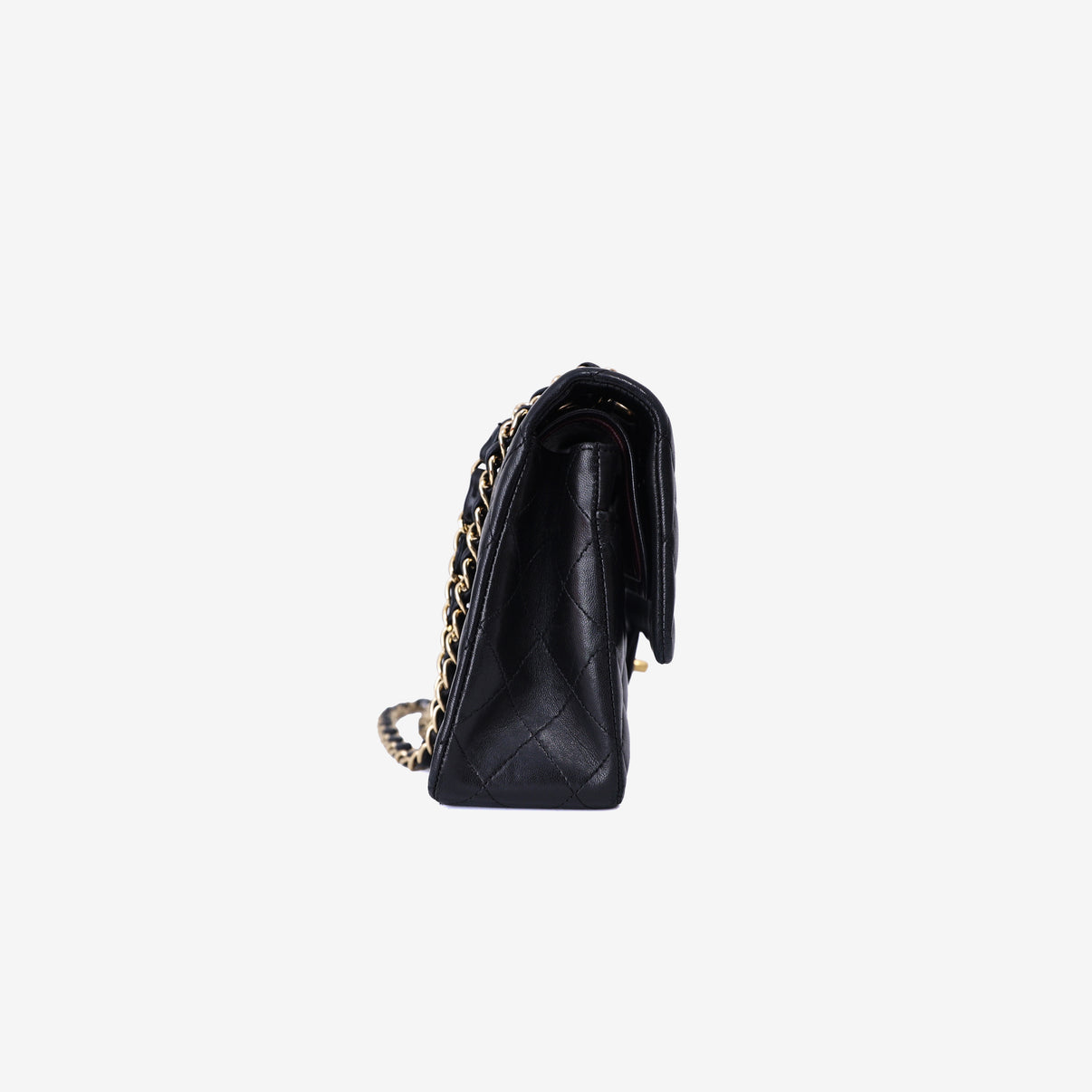 Chanel Vintage Classic Double Flap Medium Bag in Black Lambskin Leather with 24k Gold Hardware side view