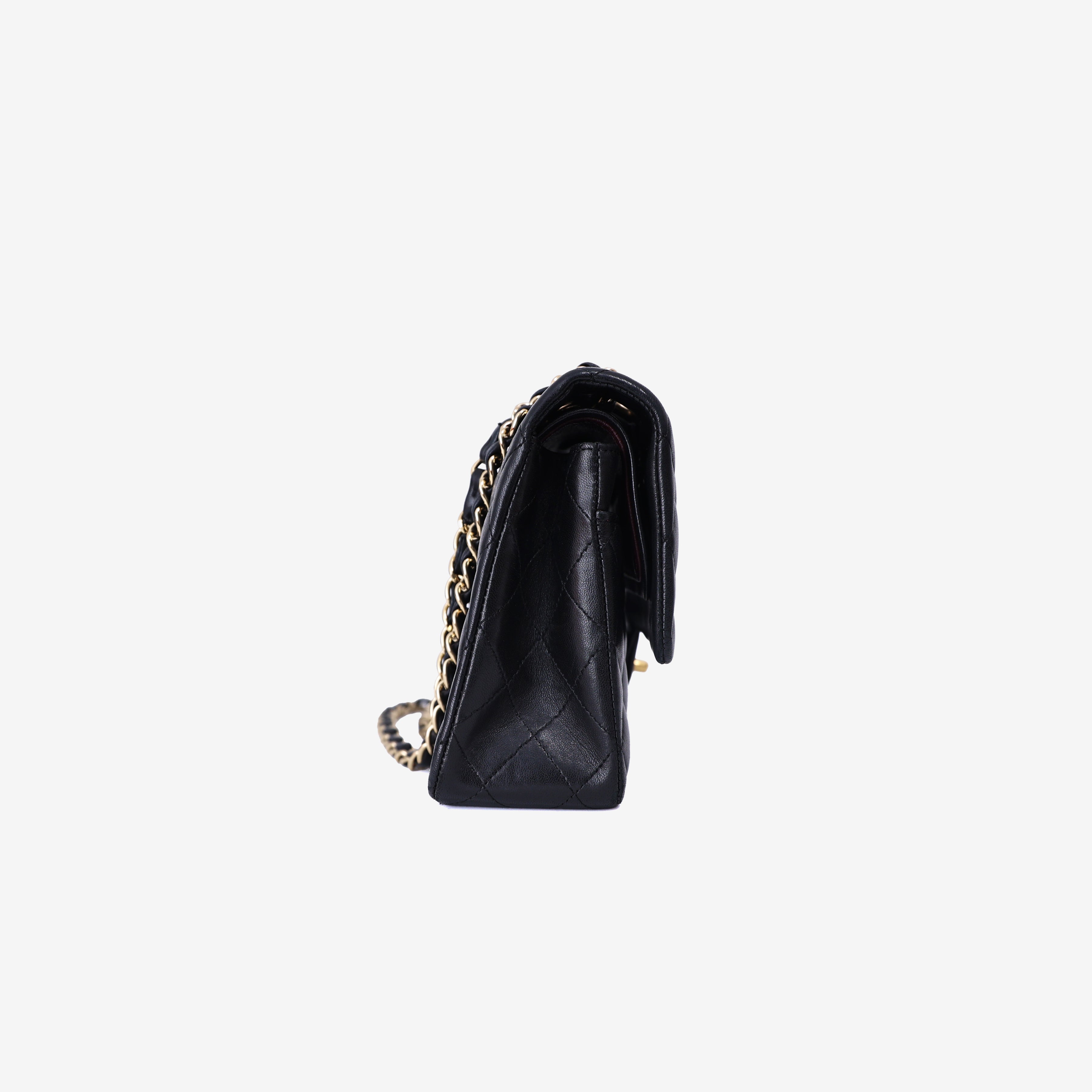 Chanel Vintage Classic Double Flap Medium Bag in Black Lambskin Leather with 24k Gold Hardware side view