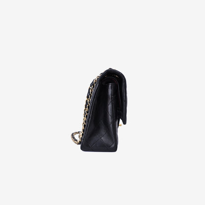 Chanel Vintage Classic Double Flap Medium Bag in Black Lambskin Leather with 24k Gold Hardware side view