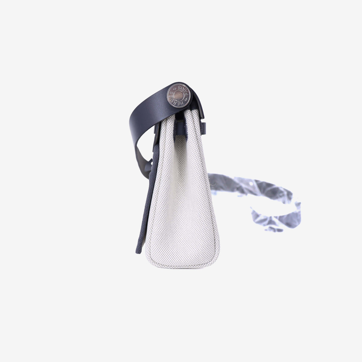 Hermès Herbag Mini in Grey Toile Canvas with Hunter Leather Trim with Palladium Hardware side view