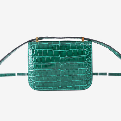 Hermès Micro Constance 14 in Vert Émeraude Matte Porosus Crocodile with Gold Hardware