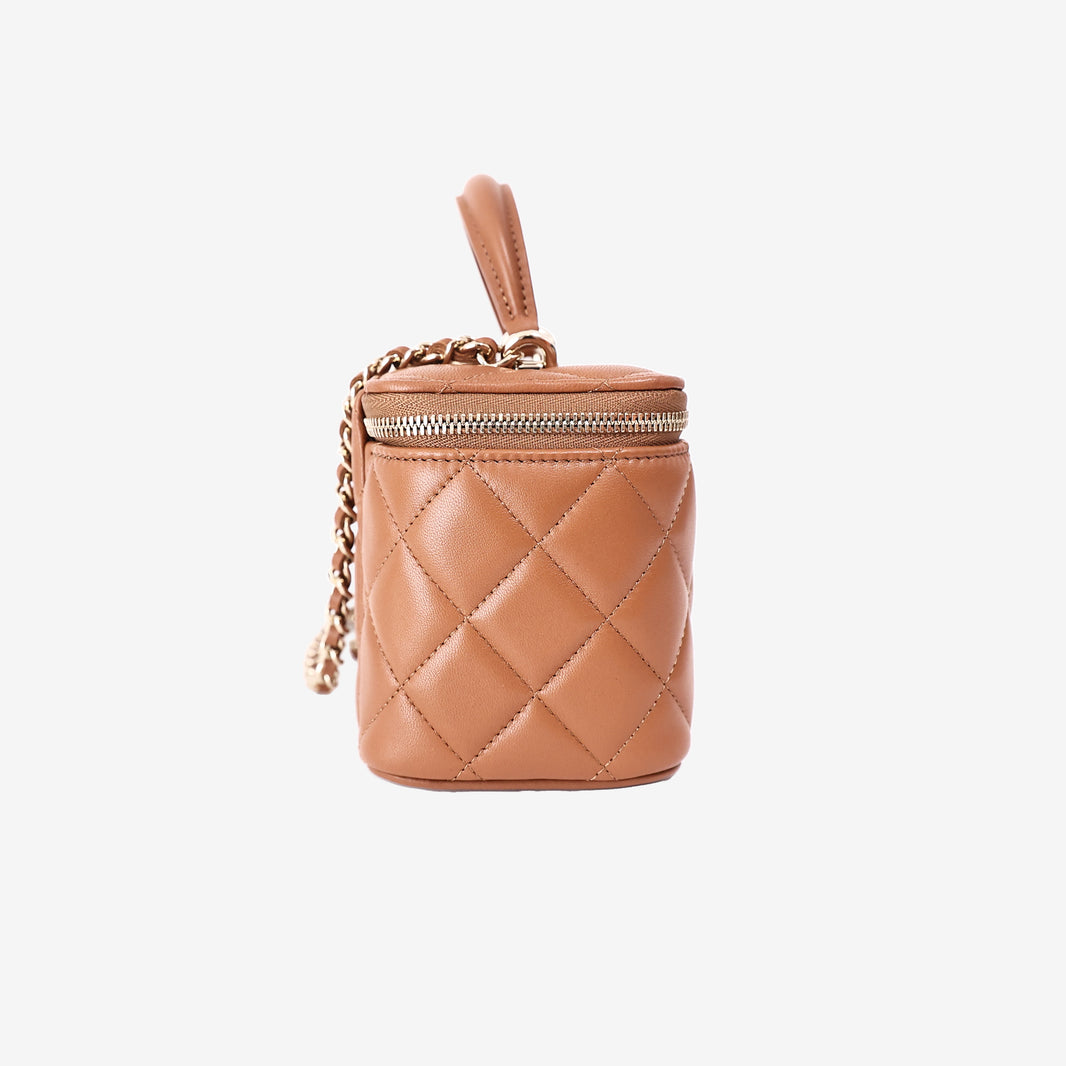 Chanel Vanity Case in Brown Lambskin with Gold Hardware