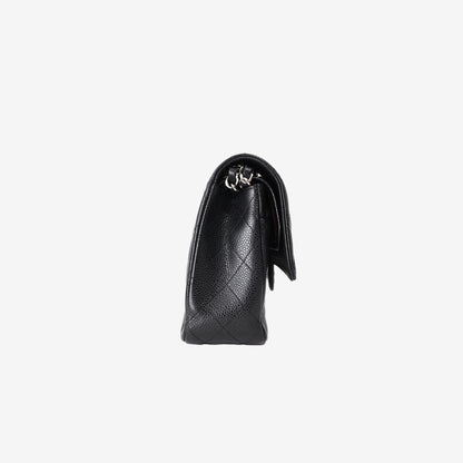 Chanel Classic Flap Bag Medium in Black Caviar Leather with Silver Hardware