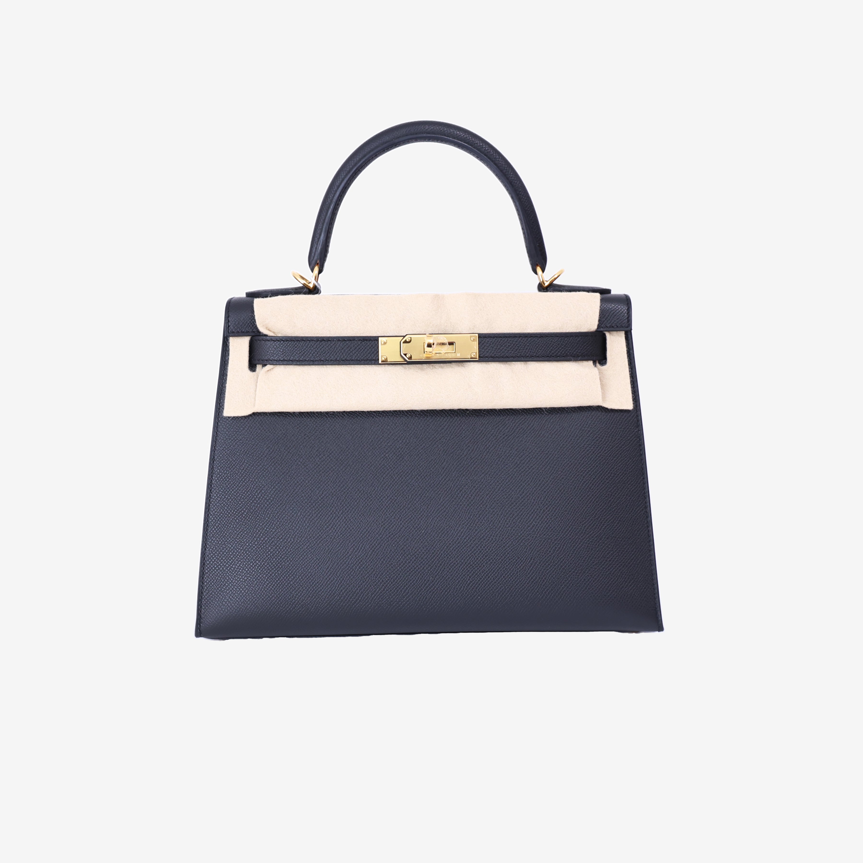 Hermès Kelly 28 in Noir Epsom Leather with Gold Hardware front view