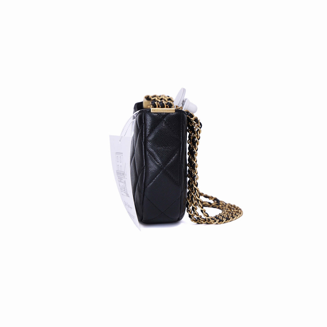 Chanel 24C Hobo Bag in Black Grained Calfskin with Gold Hardware
