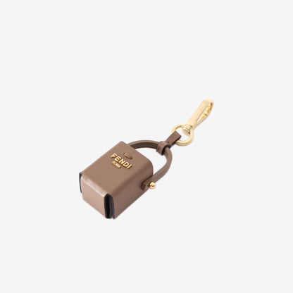 Fendi Vitello King Bucket Perfume Holder Key Charm in Tortora Brown Calfskin Leather with Gold Hardware