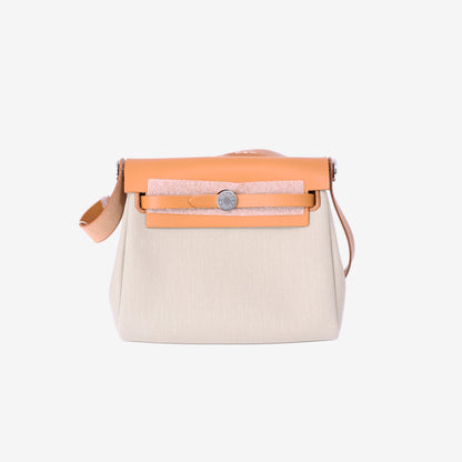 Hermès Herbag Mini in Gold Canvas Leather with Palladium Hardware front view