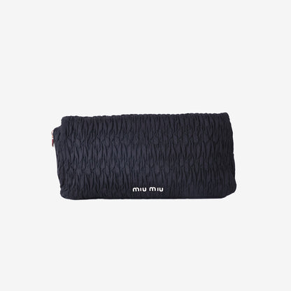 Miu Miu Crystal Shoulder Clutch Bag in Black Fabric with Silver Hardware