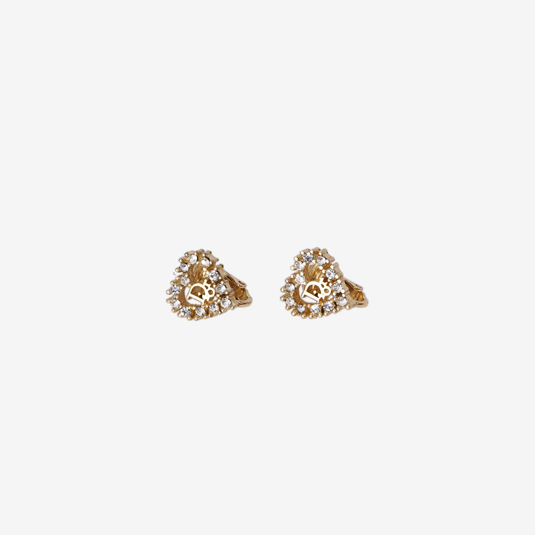 Dior Heart Motif Earrings in Gold-Tone Metal with Rhinestones