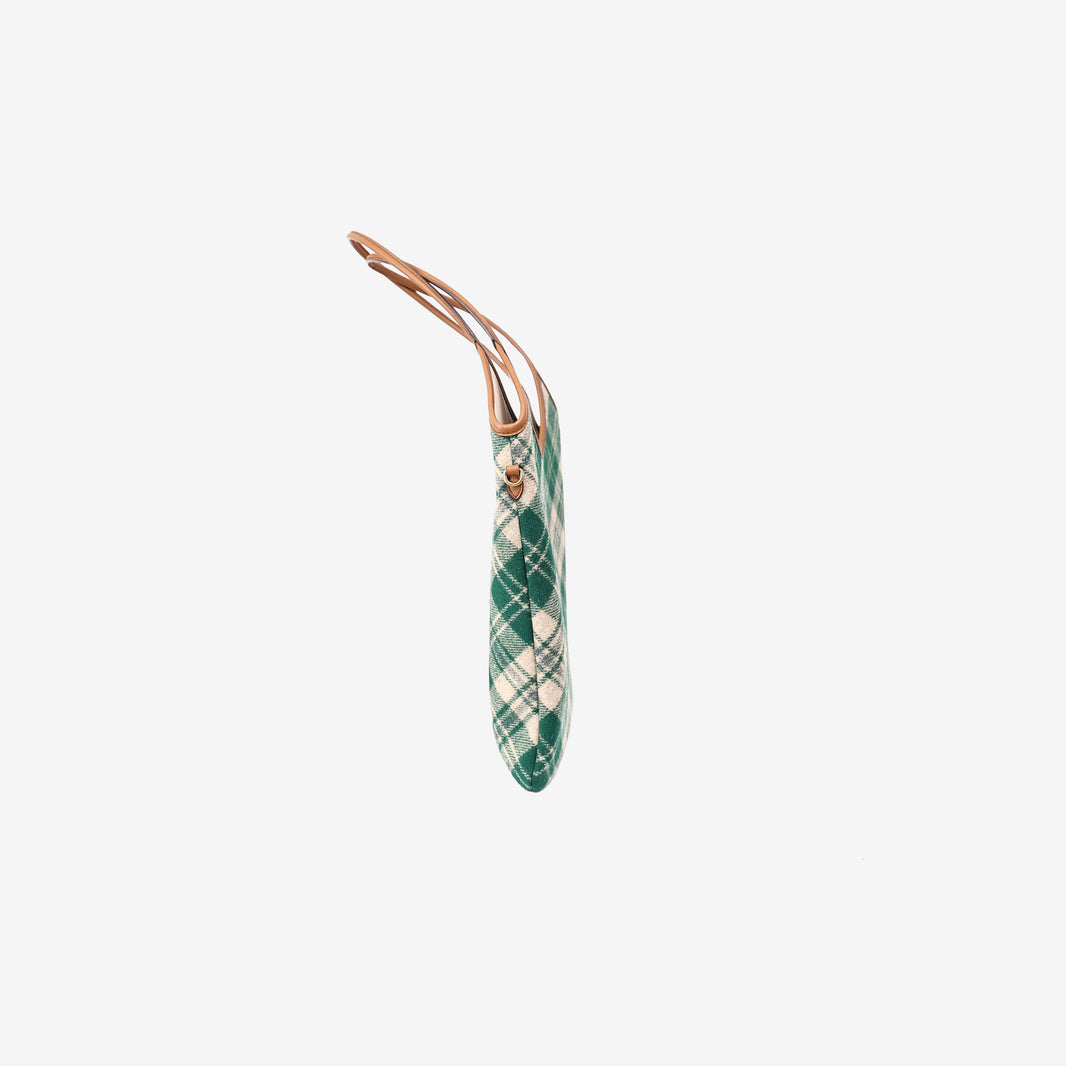 Miu Miu Ivy Tartan Tote in Green Canvas with Leather Trim