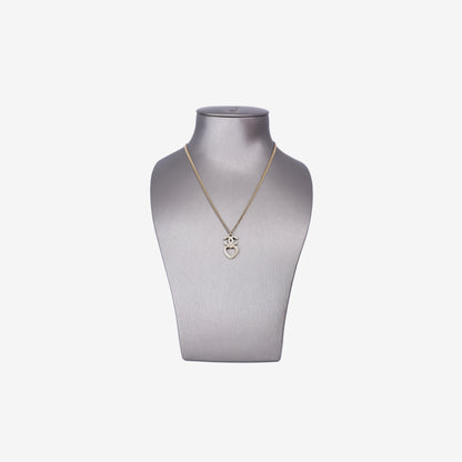 Chanel CC Heart Dangle Necklace in Gold Metal with Crystal and Imitation Pearls front view