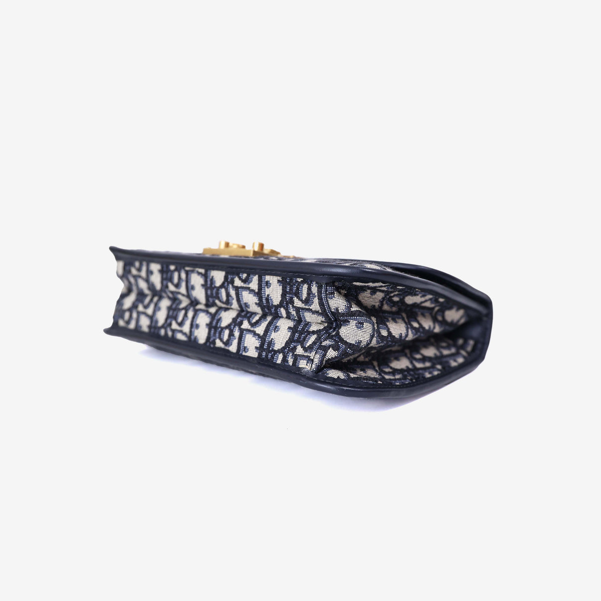 Dior Addict Flap Bag in Navy Blue Oblique Jacquard Canvas with Gold Hardware bottom side view