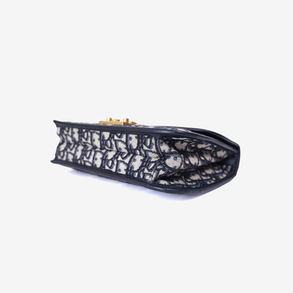 Dior Addict Flap Bag in Navy Blue Oblique Jacquard Canvas with Gold Hardware bottom side view