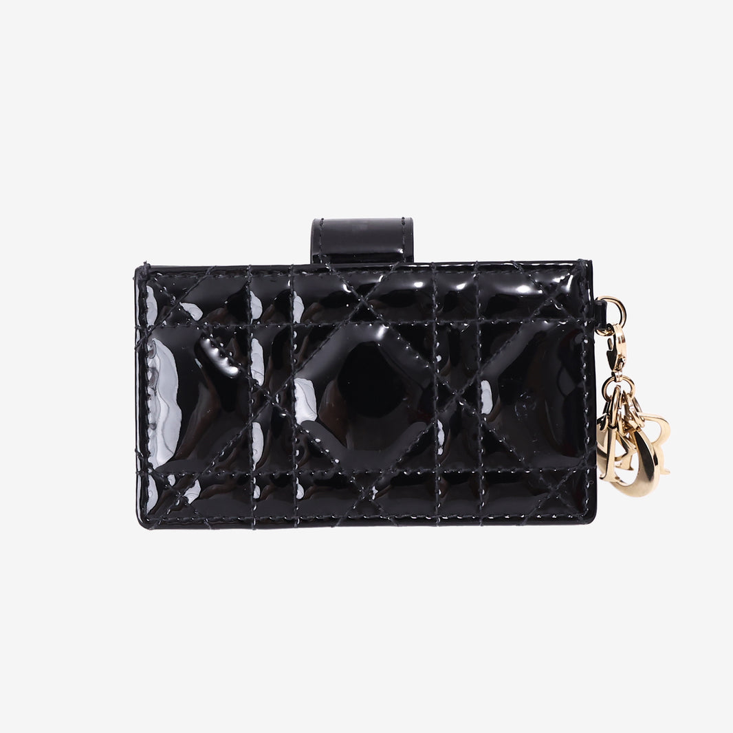 Dior Lady Dior 5-Gusset Card Case in Black Calfskin Leather with Gold Hardware