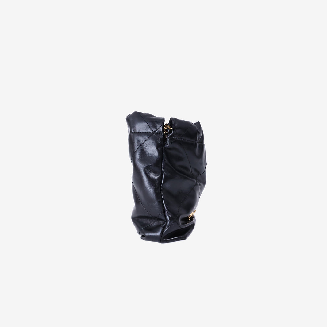 Chanel 22 Mini Bag in Black Lambskin Leather with Gold Hardware