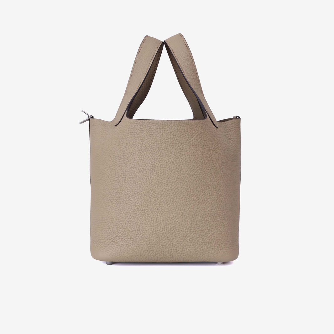 Hermès Picotin 18 in Beige de Weimar Clemence Leather with Palladium Hardware side view