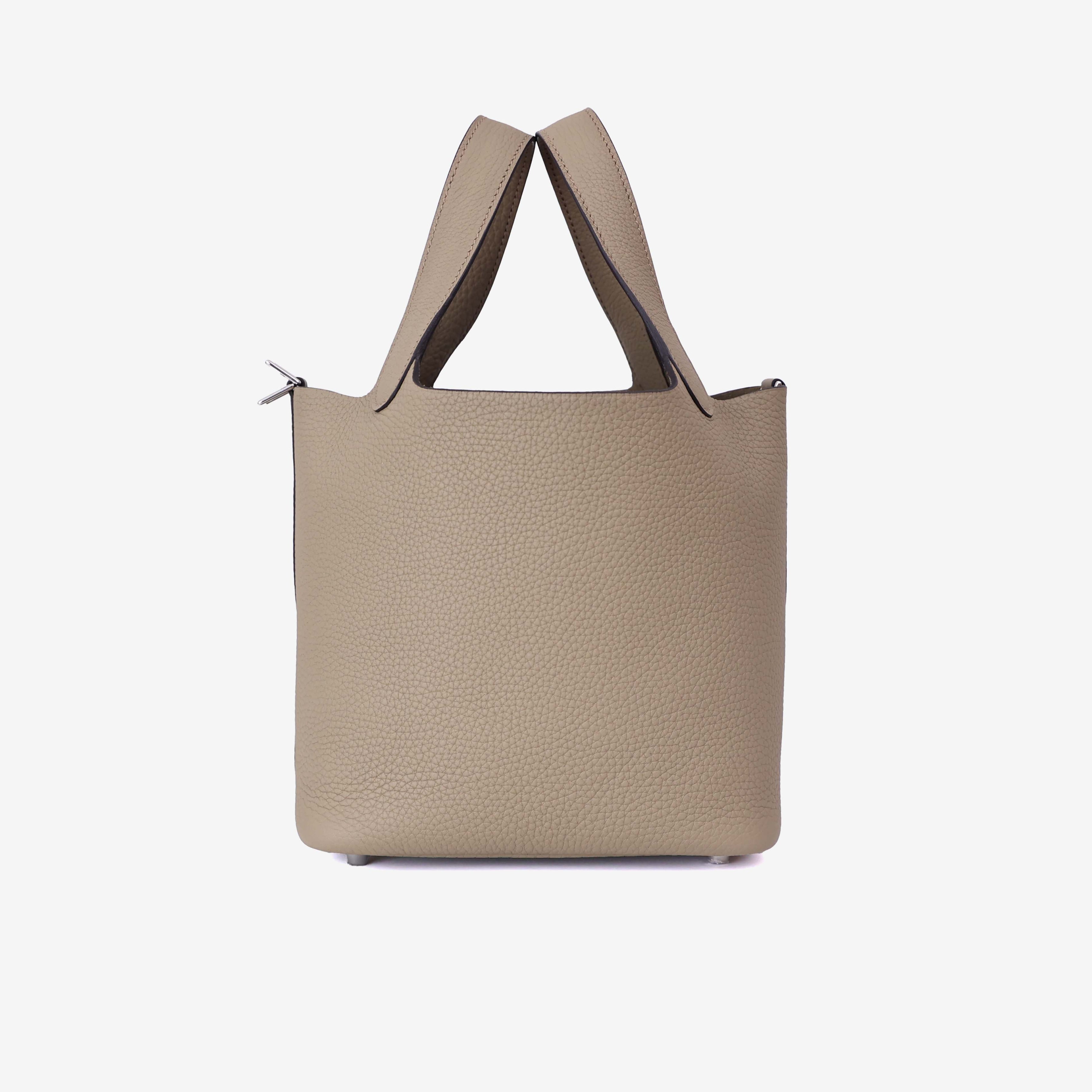 Hermès Picotin 18 in Beige de Weimar Clemence Leather with Palladium Hardware side view
