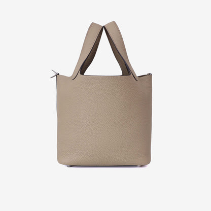 Hermès Picotin 18 in Beige de Weimar Clemence Leather with Palladium Hardware side view