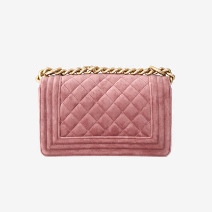 Chanel Small Boy Bag in Pink Velvet with Gold Hardware