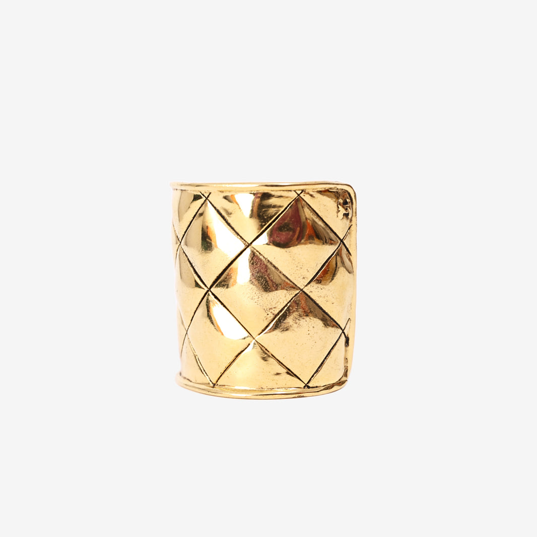 Chanel Vintage Quilted Cuff Bracelet in Gold-Tone Metal (Circa 1980) front view