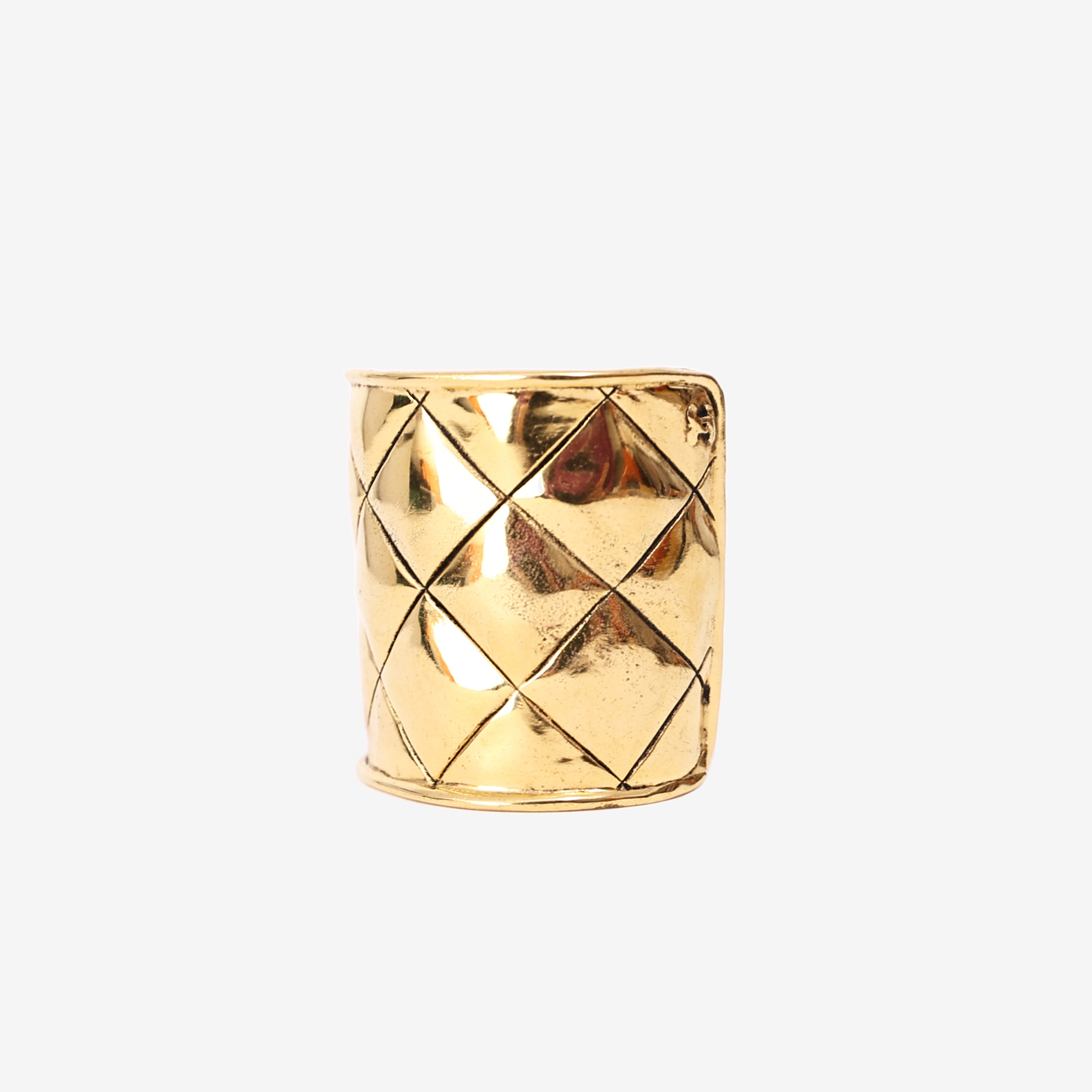 Chanel Vintage Quilted Cuff Bracelet in Gold-Tone Metal (Circa 1980) front view