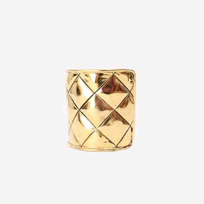 Chanel Vintage Quilted Cuff Bracelet in Gold-Tone Metal (Circa 1980) front view
