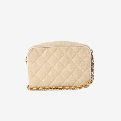 Chanel Classic Crossbody Bag in Beige Quilted Canvas with Gold Hardware